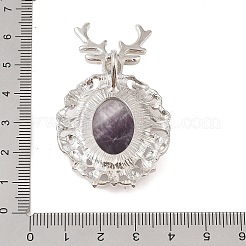 混合天然石ペンダント  白金トーン合金パーツ  鹿のチャーム  染めと未染色の混合  56x33x4mm  穴：5x8mm&nbsp;G-A226-02P-A