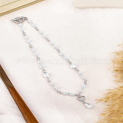 1Pc ABS Imitation Pearl & Glass Seed Beads & Alloy Round Heart Link Chain Acrylic Teardrop Pendant Necklaces for Women&nbsp;NJEW-LP0007-34