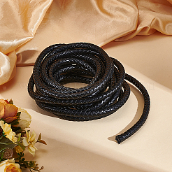 5m 編み込みラウンド PU レザー ジュエリー コード  編組ロープ  オーガンジーギフト巾着袋1個付き  ブラック  9.5mm&nbsp;OCOR-GF0005-92D