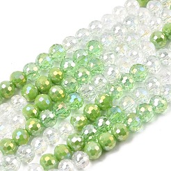 電気メッキガラスビーズセット  ラウンド  ファセット(32ファセット)  グラデーションカラー  黄緑  6mm  穴：1.2mm  約61個/連  12.60''（32センチメートル）&nbsp;EGLA-D300-06-6mm-24