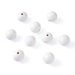 スプレー塗装された天然木ヨーロピアンビーズ  ラウンド  ホワイト  24~25x23mm  穴：5.5mm&nbsp;WOOD-TA0002-24B
