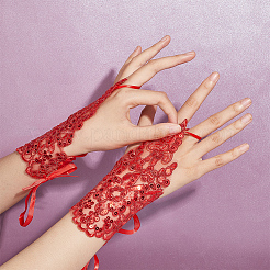 3 Pairs 3 Colors Flower Pattern Embroidered Polyester Fingerless Gloves&nbsp;AJEW-GA0006-14