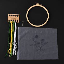 DIY透明生地刺繡キット  ポリウレタン弾性繊維とプラスチックフレーム＆鉄針＆色糸付き  キクの柄  21x20x0.9cm  内径：18のCM&nbsp;DIY-K032-80