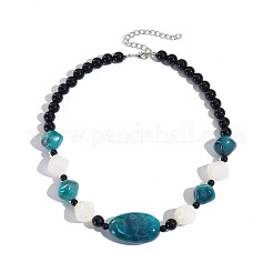 Resin Geometric Oval Graduated Beaded Necklaces with Alloy End Chains&nbsp;WG4F80F-04
