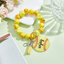 1Pc Printed Acrylic & Faux Suede Tassel Pendant & Wood Bead Keychains&nbsp;HJEW-SP0001-86B
