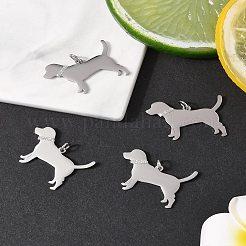 304ステンレススチールペンダント4個  丸カンとグリッター付き  鏡面研磨仕上げの刻印入り空白タグ  犬  21.5x30.5x1mm  穴：4mm&nbsp;STAS-FS0002-01A