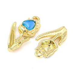 ラックメッキ合金ペンダント  ガラスと  カドミウムフリー＆ニッケルフリー＆鉛フリー  花  ブルー  27x13x6mm  穴：1.8mm&nbsp;PALLOY-D023-14G-01