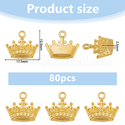 80個の合金ペンダント  クラウンチャーム  ゴールドカラー  15.5x17.5x2.5mm  穴：1.8mm&nbsp;FIND-DC0007-58