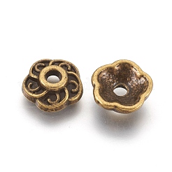 チベット風合金ビーズキャップ  カドミウムフリー＆ニッケルフリー＆鉛フリー  花  アンティークブロンズ  9x3mm  穴：1mm&nbsp;MLF0459Y-NF