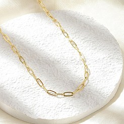 真鍮ペーパークリップチェーンネックレス  長持ちメッキ  ラックめっき  鉛フリー＆カドミウムフリー  18KGP本金メッキ  17.52インチ（44.5cm）&nbsp;X-NJEW-A042-17G-02