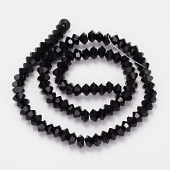 ファセット双円錐形ガラスビーズ連売り  ブラック  5x3mm  穴：1mm  約99個/連  11.8インチ&nbsp;GLAA-J082-A06