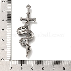 304ステンレススチール製ビッグペンダント  蛇のチャーム入り剣  アンティークシルバー  52.5x18.5x3mm  穴：1.6mm&nbsp;STAS-H223-12AS