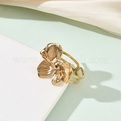 女性用304ステンレススチールオープンカフリング  花  ゴールドカラー  20x24mm  usサイズ7 1/4(17.5mm)&nbsp;RJEW-K320-01G