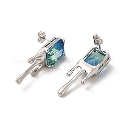 Sky Blue Glass Melting Rectangle Stud Earrings&nbsp;EJEW-P221-39P