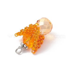 ガラスチャーム  天使  ガラスシードビーズと銅線付き  多面カット  オレンジ  22.5x15x11mm  穴：1.6mm&nbsp;PALLOY-MZ00954-02