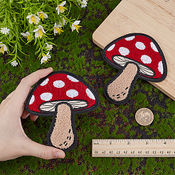 ポリエステルタオル刺繍布アイロンパッチ2枚  マスクと衣装のアクセサリー  キノコ  レッド  115x100mm&nbsp;PATC-FG0002-46B