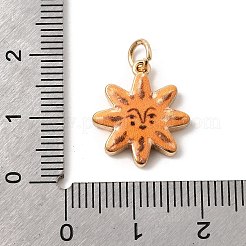 プリントブラスペンダント  ゴールドカラー  丸カン付き  太陽  17x15x3mm  穴：3mm&nbsp;LS-KK-H253-01A-G