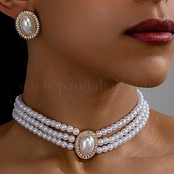 Oval Imitation Pearl Stud Earrings & Beaded Necklaces Sets for Women&nbsp;FS-WGE3419-01