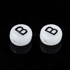 アクリルビーズ  エナメルと蓄光  水平穴  ブラックレター付きフラットラウンド  暗闇で光る  ライトグレー  文字.b  7x3.5mm  穴：1.5mm  約3600~3700個/500g&nbsp;SACR-S273-29B