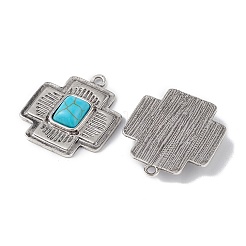 合成ターコイズペンダント  合金パーツ  クロスチャーム  アンティークシルバー  24.5x21x4.5mm  穴：1.5mm&nbsp;FIND-TAC0022-01AS