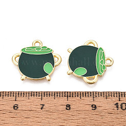 合金エナメルチャーム  大釜のチャーム  ゴールドカラー  濃い緑  18.5x20x1mm  穴：1.8mm&nbsp;ENAM-T023-09B