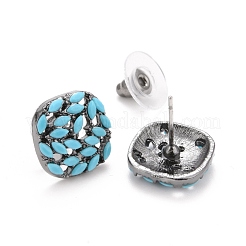 Bohemian Synthetic Turquoise Square Stud Earrings&nbsp;EJEW-H085-03B