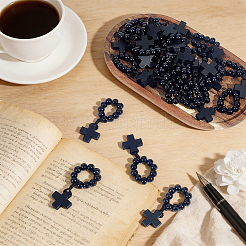 25Pcs Wood Cross & Round Beads Finger Rings&nbsp;RJEW-NB0001-09A