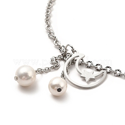 CCB Pearl & 304 Stainless Steel Charm Anklet for Women&nbsp;AJEW-C021-22P