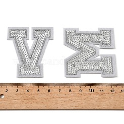 ポリエステル製衣類パッチ26個  スパンコールアップリケ  アルファベット  愛という言葉と王冠  銀  50.5~52.5x23.5~60.5x1mm&nbsp;DIY-XCP0003-36
