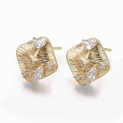 真鍮クリアキュービックジルコニアスタッドピアス  カン付き  ニッケルフリー  菱形  18KGP本金メッキ  13x12.5mm  穴：1.2mm  ピン：0.8mm&nbsp;ZIRC-Q021-065G-NF