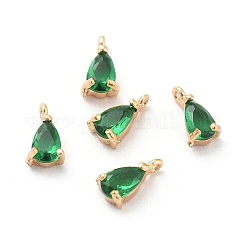 真鍮キュービックジルコニアチャーム  ニッケルフリー  18KGP本金メッキ  ティアドロップ  グリーン  7x4x3mm  穴：1mm&nbsp;X-KK-T038-367G-02