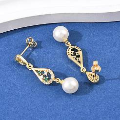 Teardrop Brass Micro Pave Cubic Zirconia Dangle Stud Earrings&nbsp;EJEW-C172-08G