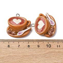 樹脂チャーム  プラチナ鉄ループ付き  コーヒー  25x25.5x9mm  穴：2mm&nbsp;FIND-Z084-05P-01