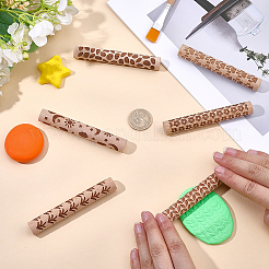 6Pcs 6 Styles Wood Handle Clay Texture Roller&nbsp;TOOL-CN0001-11