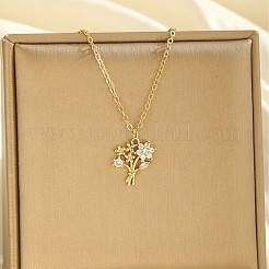 真鍮パヴェクリアキュービックジルコニアフラワーブーケペンダント合金アズキチェーンネックレス（女性用）  ゴールドカラー  15.75インチ（40cm）&nbsp;WG95B01-01