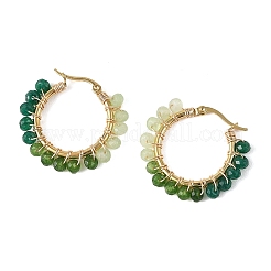 Dyed Natural Malaysia Jade Rondelle Bead & 201 Stainless Steel Hoop Earrings&nbsp;EJEW-JE07415