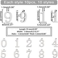 304ステンレスペンダント  数0~9  ステンレス鋼色  100個/箱&nbsp;STAS-UN0013-09P