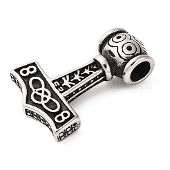 316サージカルステンレスペンダント  トールのハンマーチャーム  アンティークシルバー  48x32.5x14.5mm  穴：8mm&nbsp;STAS-Z073-04AS