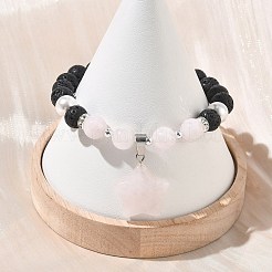 天然マダガスカルローズクォーツ＆溶岩石＆シェルパールチャームブレスレット  女性用ラウンド ビーズ ストレッチ ブレスレット  非磁性合成ヘマタイト  スター  内径：1.97インチ（5cm）&nbsp;BJEW-JB13707-01
