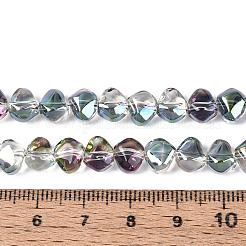 電気メッキ透明ガラスビーズ連売り  ナゲット  半分メッキ  士官候補生ブルー  6.5x8x5mm  穴：0.9~1mm  約99~101個/連  24.61~25.39インチ（62.5~64.5cm）&nbsp;EGLA-N017-05A-A05