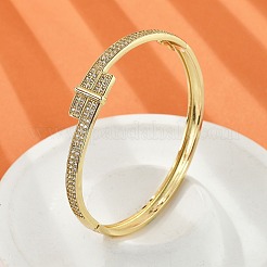 Brass Micro Pave Clear Cubic Zirconia Hinged Bangles for Women&nbsp;BJEW-K274-05G