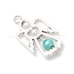 アクリルパーツ  天使  合金の留め具とガラスのパールビーズ付き  銀  32x20x6mm  穴：3mm  8個/セット&nbsp;PALLOY-JF04042
