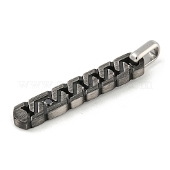 304ステンレスペンダント  ラインストーン付き  長方形のチャーム  ガンメタ色  35x6x3mm  穴：4x5mm&nbsp;STAS-F307-04B