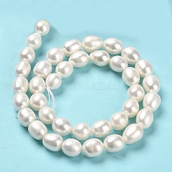 天然養殖淡水パールビーズ連売り  ライス  グレード5 A  フローラルホワイト  9~10x8.5mm  穴：0.5mm  約38個/連  15.55インチ（39.5cm）&nbsp;PEAR-E016-086