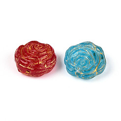 ミックススタイルのガラスビーズ連売り  花バラ  ゴールドライン入り  ミックスカラー  13~14x14~14.5x6~7.5mm  穴：0.7mm  約20個/連  10.83インチ（27.5cm）&nbsp;GLAA-N061-06
