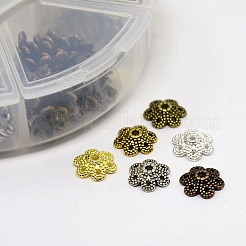 1 Box 6 Color Tibetan Style Alloy Flower Bead Caps&nbsp;TIBE-X0010-RS-B