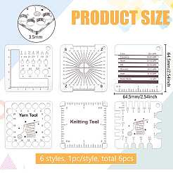 アクリル編み物定規1セット  編みツール  正方形  透明  6.45x6.45x0.35cm  6個/セット&nbsp;DIY-BC0012-73