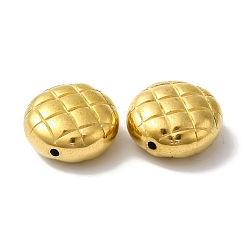 304ステンレス鋼ワッフルビーズ  菱形付きのフラットラウンド  ゴールドカラー  15x8mm  穴：1.2mm&nbsp;STAS-I305-201G
