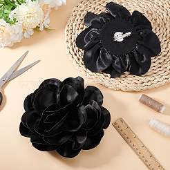 ポリエステルの花のブローチ  鉄のピン付き  ブラック  180~190x50~53mm&nbsp;JEWB-WH0021-54A