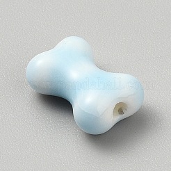 手作りの陶器ビーズ  骨の形状  光沢釉の磁器  空色  9.5x14x6mm  穴：1.9mm&nbsp;PORC-FZC0001-001C